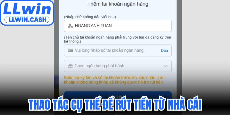 Thao tác cụ thể để rút tiền từ nhà cái